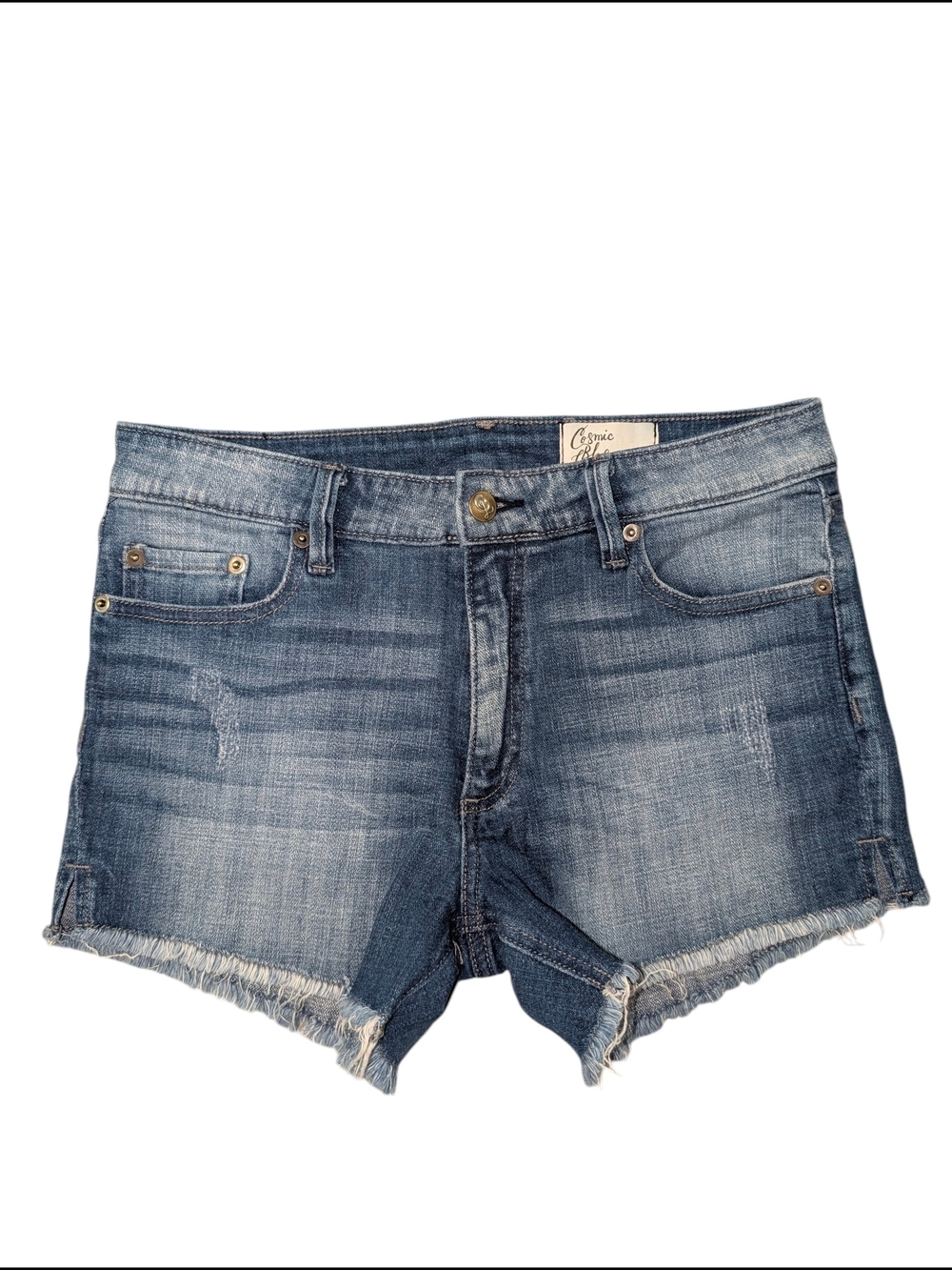 Cosmic Blue Love Frayed Hem Cutoff Denim Shorts Size 8/29